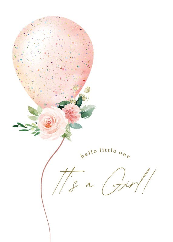 Floral glitter balloon -  tarjeta de recién nacido