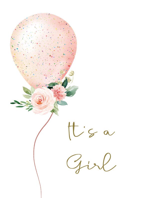 Floral glitter balloon -  baby shower & new baby card