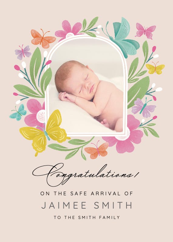 Fluttering garden - tarjeta de recién nacido