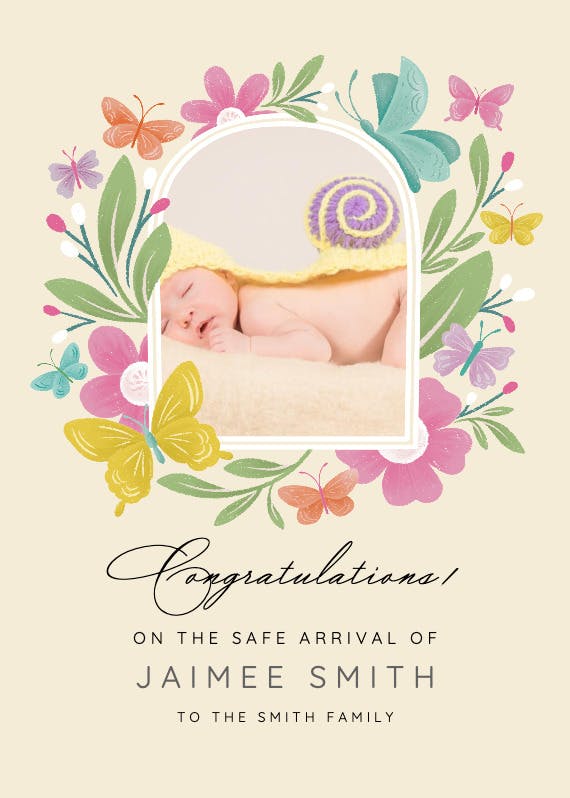 Fluttering garden -  baby shower & new baby card