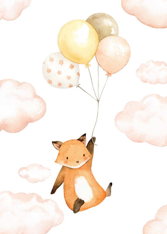 Fox in the clouds - happy birthday card
