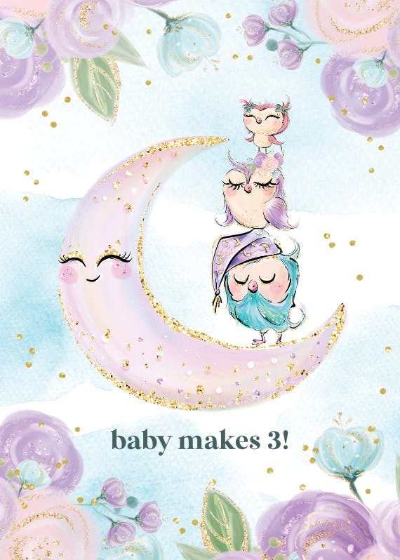 Glitter owls - tarjeta de recién nacido