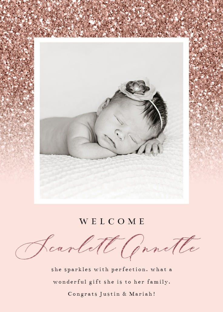 Glittering rose gold - baby shower & new baby card