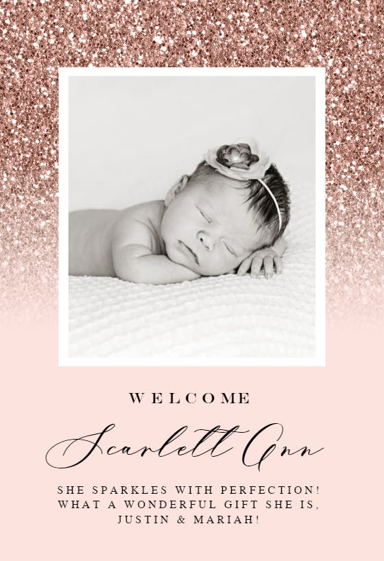 Glittering rose gold -  baby shower & new baby card