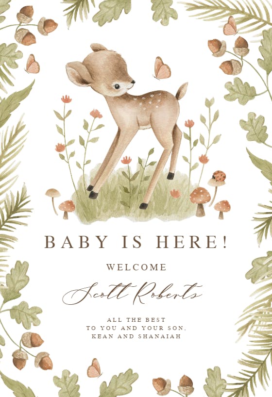 Happy fawn -  tarjeta de recién nacido