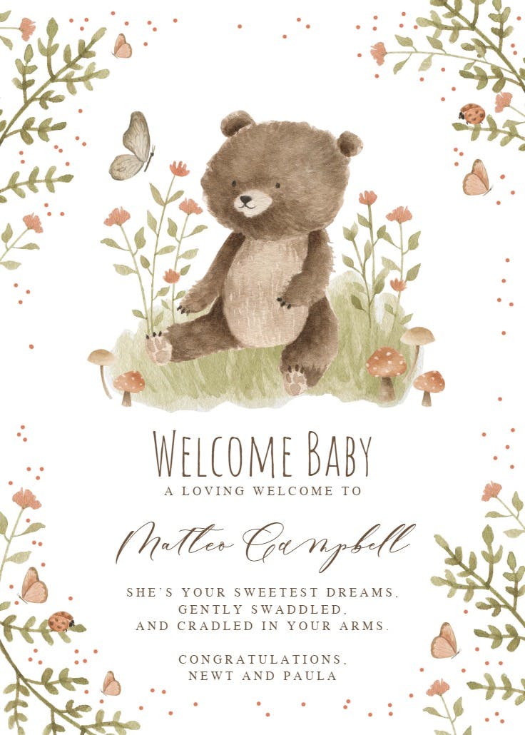Happy little bear - baby shower & new baby card