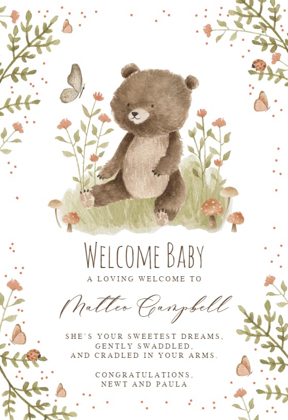 Happy little bear - tarjeta de recién nacido
