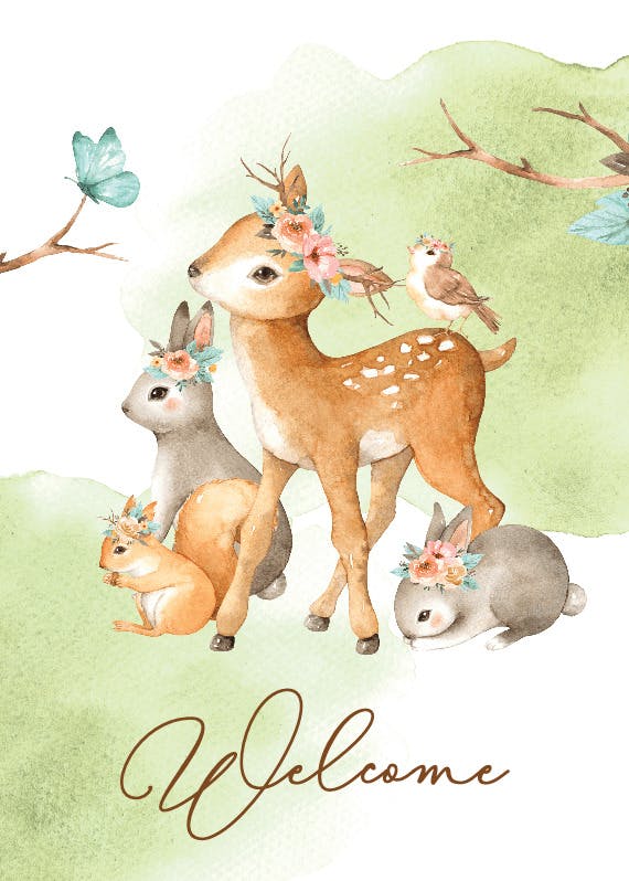 Happy watercolor forest -  baby shower & new baby card