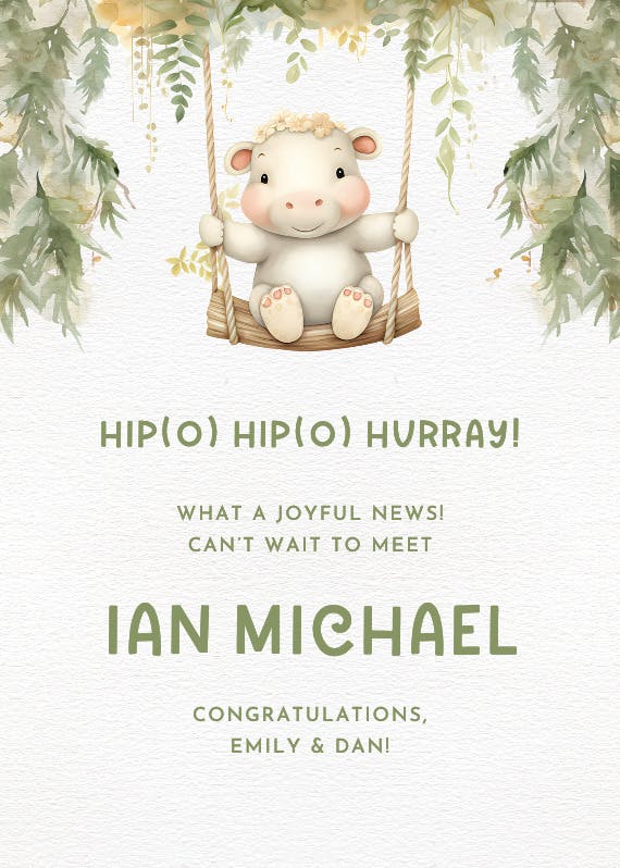 Hippo hurray - baby shower & new baby card