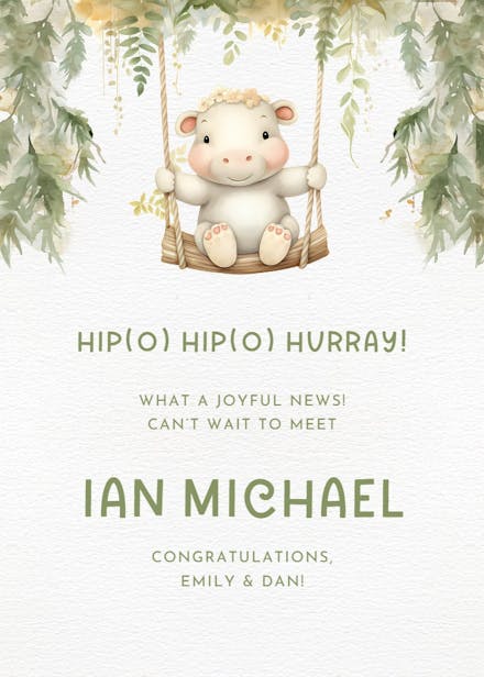 Hippo Hurray - Baby Shower & New Baby Card | Greetings Island