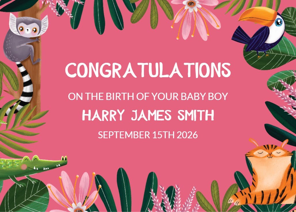 Jungle animals - tarjeta de recién nacido