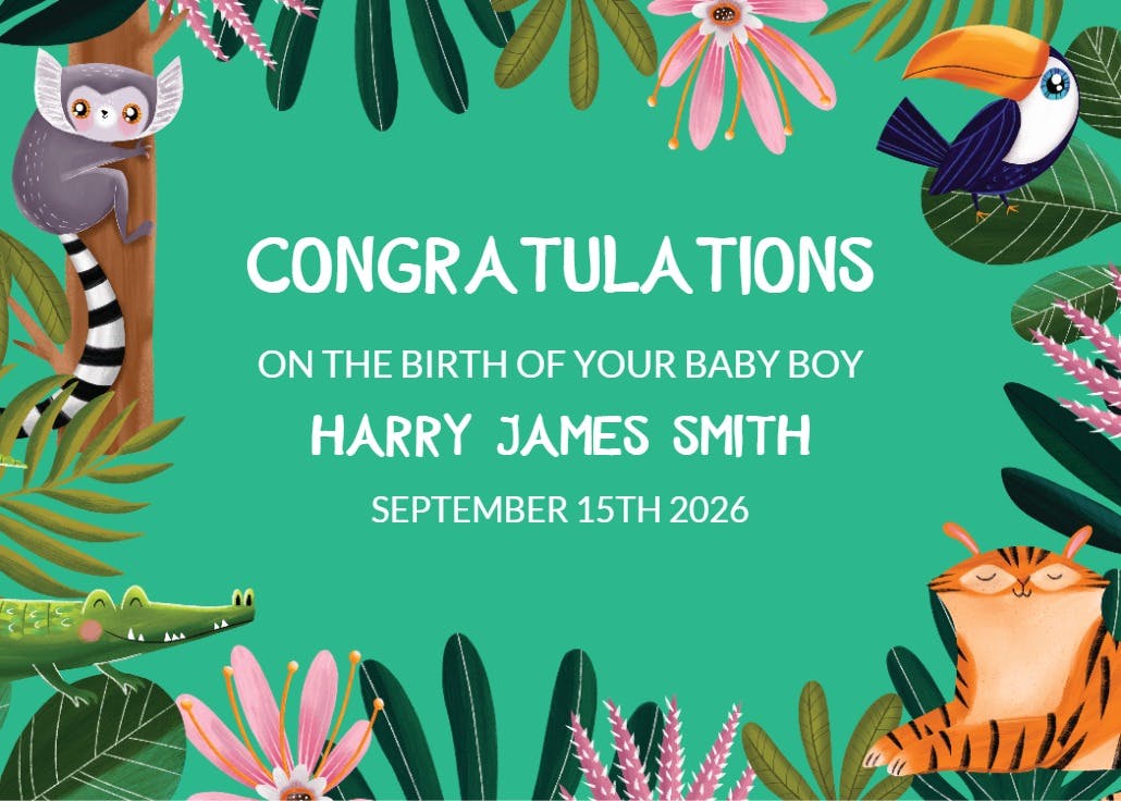 Jungle animals - tarjeta de recién nacido
