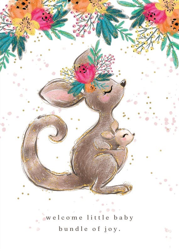 Kangaroo flowers - tarjeta de recién nacido