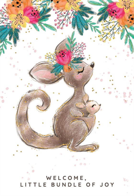 Kangaroo flowers -  tarjeta de recién nacido