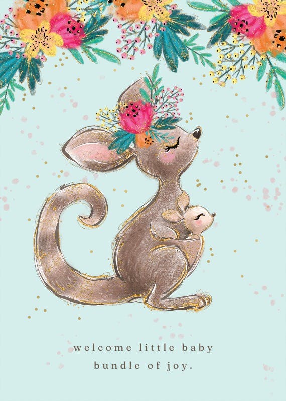 Kangaroo flowers - baby shower & new baby card