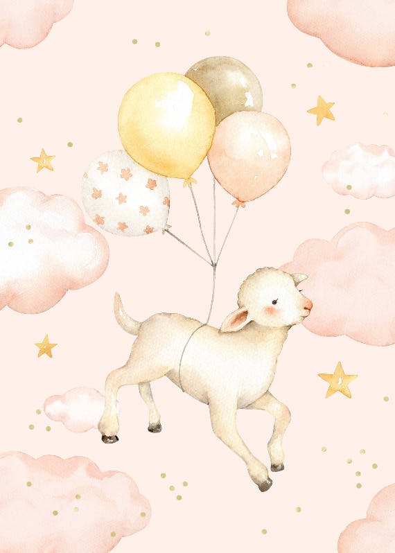 Lamb in the clouds -  baby shower & new baby card