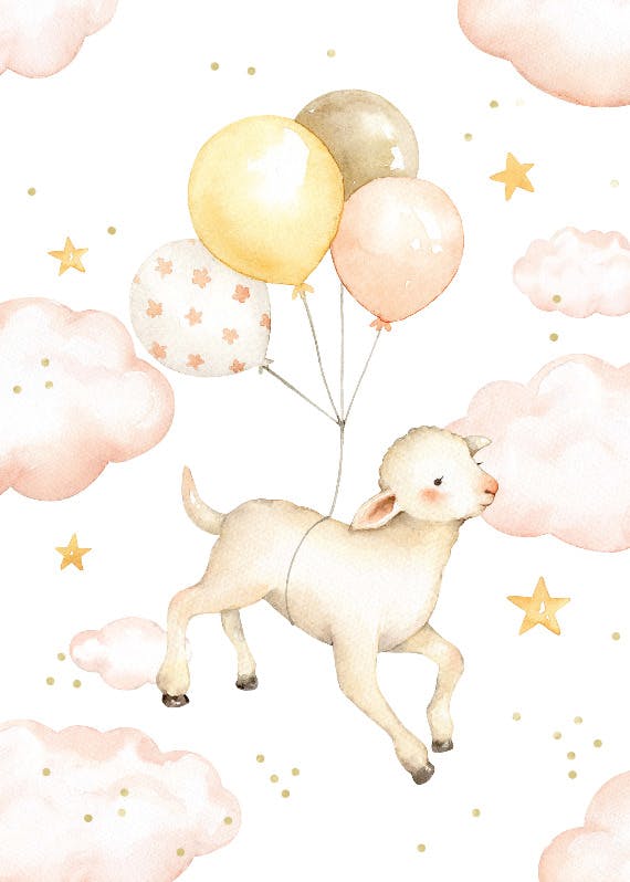 Lamb in the clouds -  baby shower & new baby card