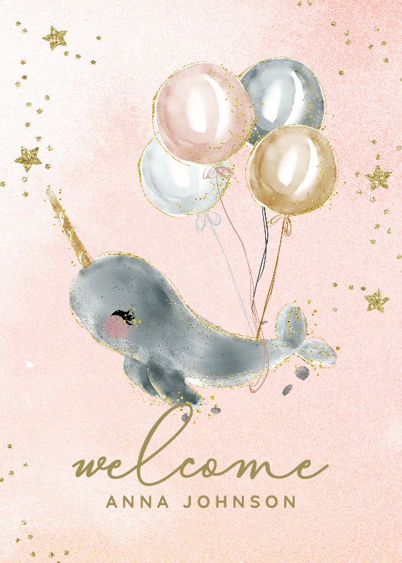 Little gold narwhal -  baby shower & new baby card