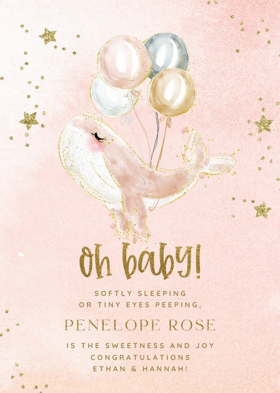 Little gold whale - baby shower & new baby card