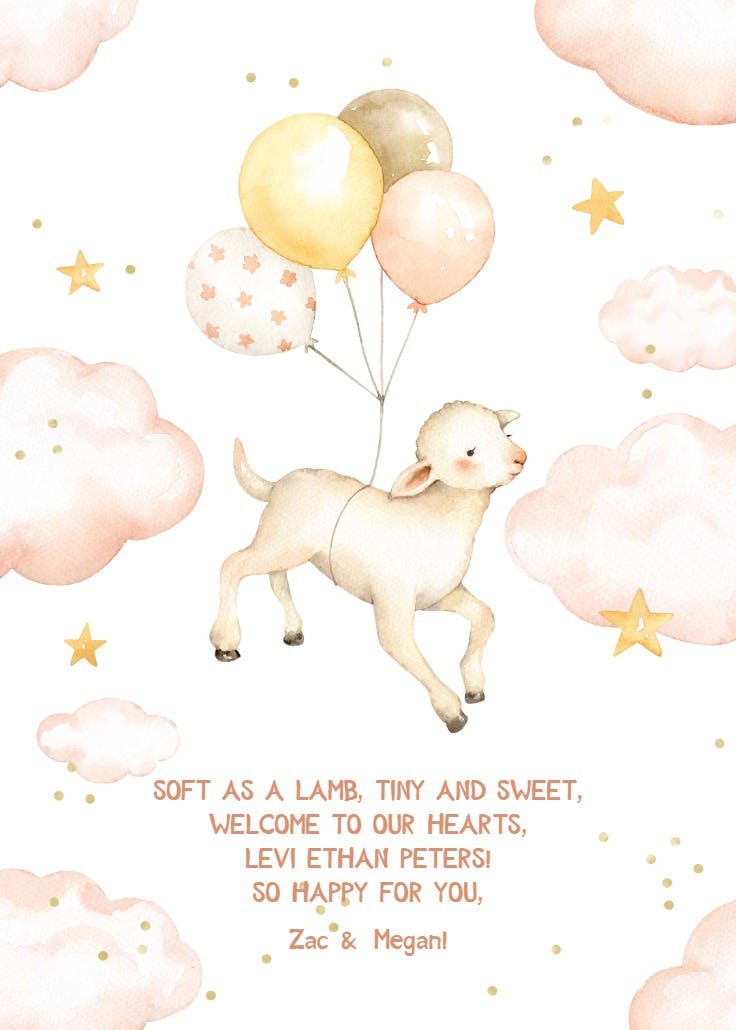 Lovely lamb - baby shower & new baby card