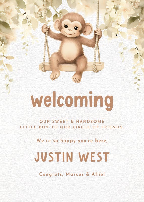 Monkey business -  baby shower & new baby card