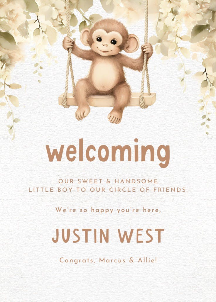 Monkey business - baby shower & new baby card