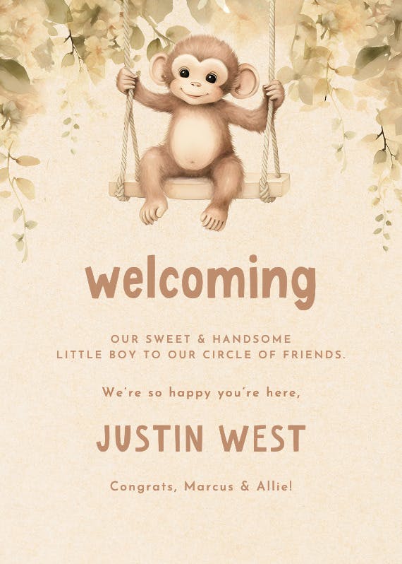 Monkey business -  baby shower & new baby card