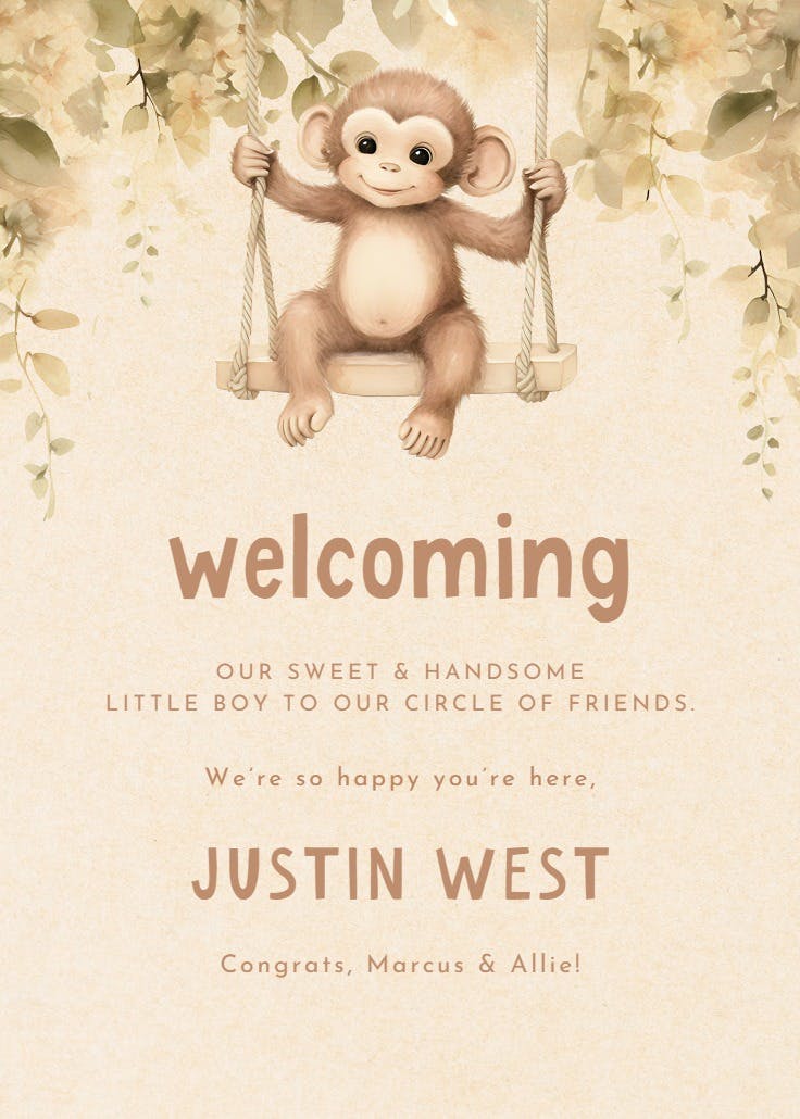 Monkey business - baby shower & new baby card