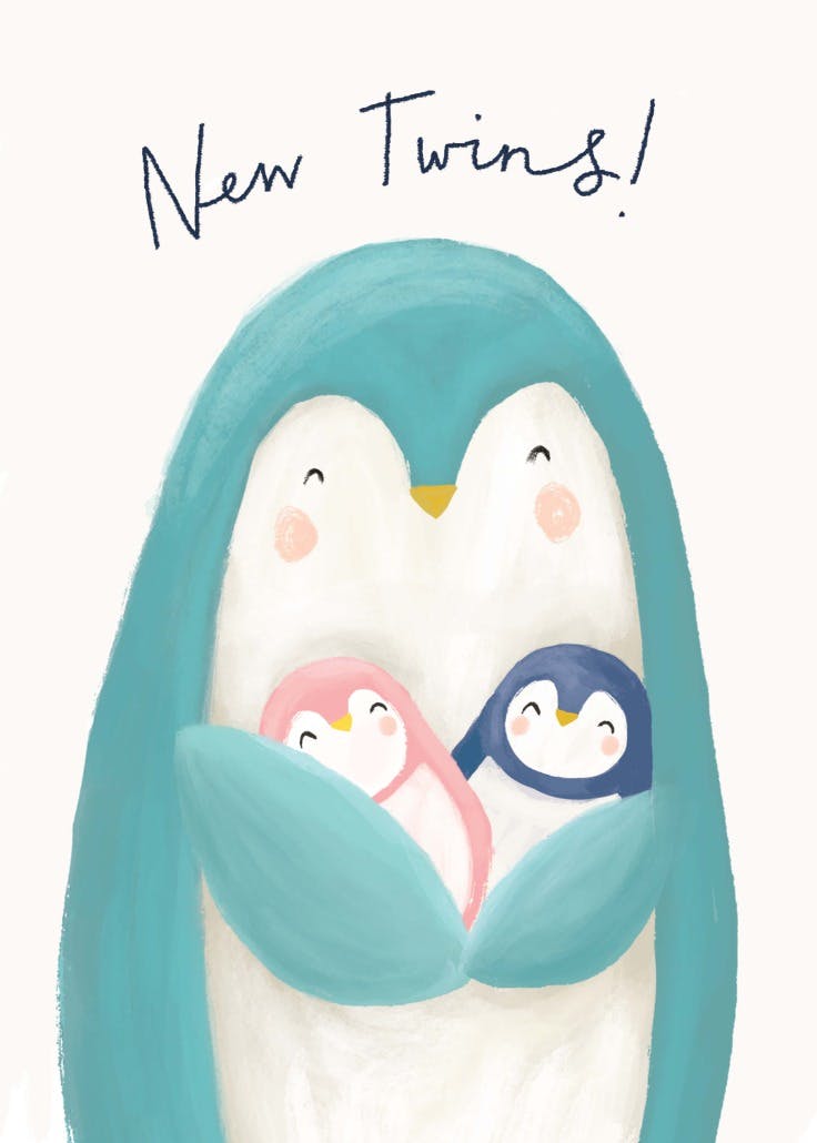 New twins penguin - baby shower & new baby card