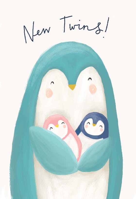 New twins penguin -  baby shower & new baby card