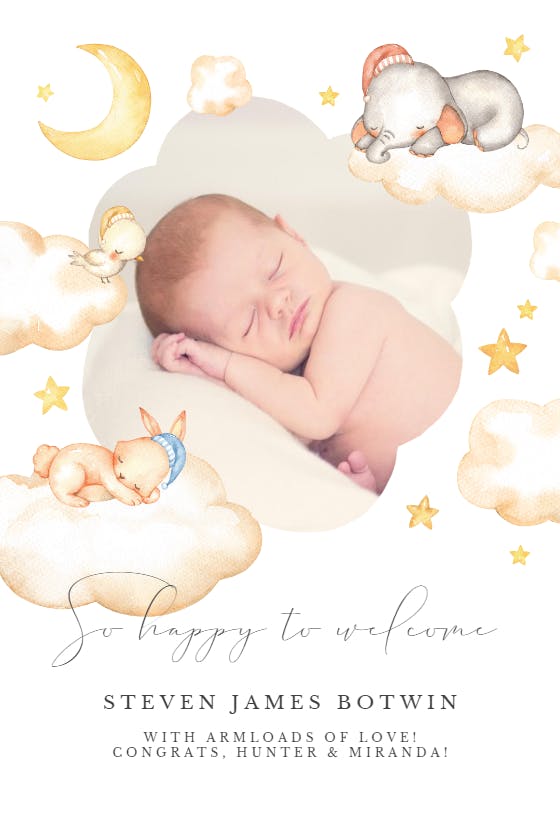 On cloud 9 -  baby shower & new baby card