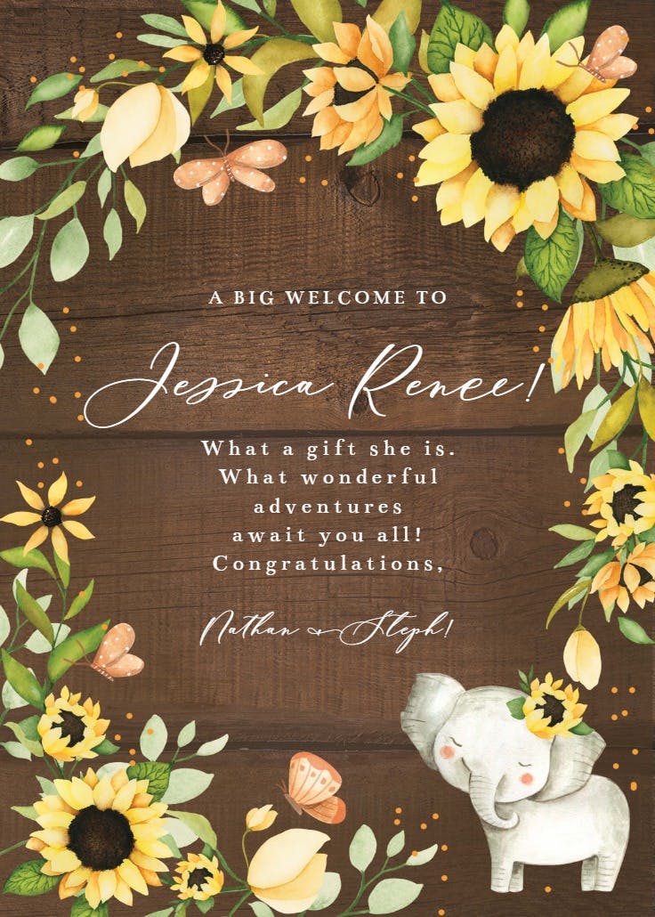 Pachyderm posies - tarjeta de recién nacido