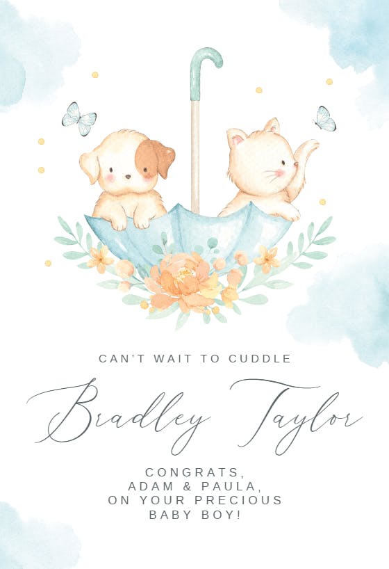 Pets at play -  baby shower & new baby card