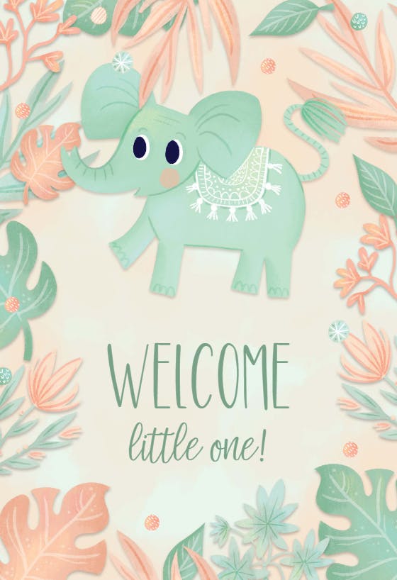 Pink and blue elephant - tarjeta de recién nacido