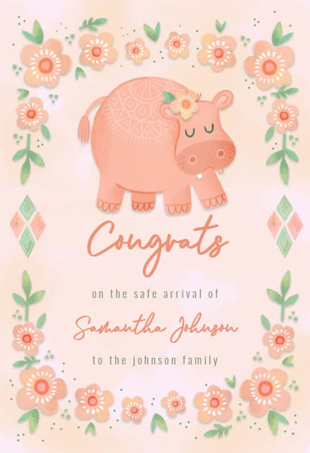 Pink hippo - Tarjeta De Recién Nacido