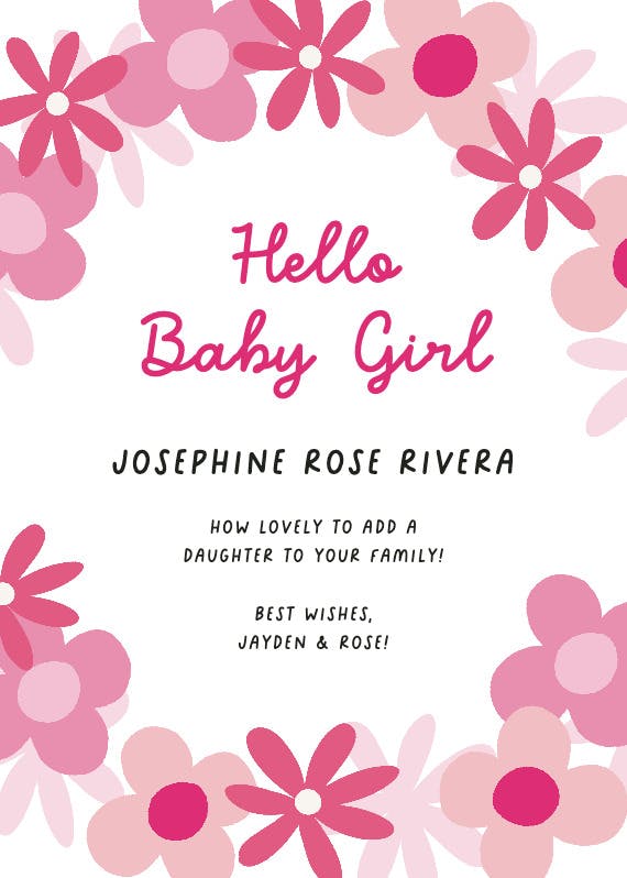 Pink petals - baby shower & new baby card