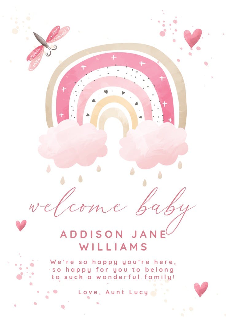 Pinky rainbow hearts - baby shower & new baby card