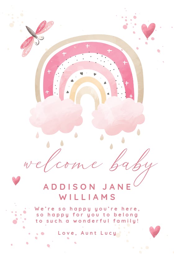 Pinky rainbow hearts -  baby shower & new baby card