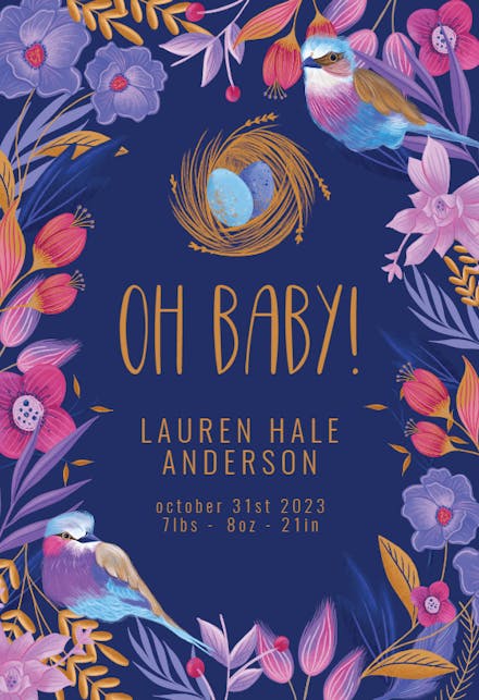 Purple Nature Nest - Tarjeta De Recién Nacido