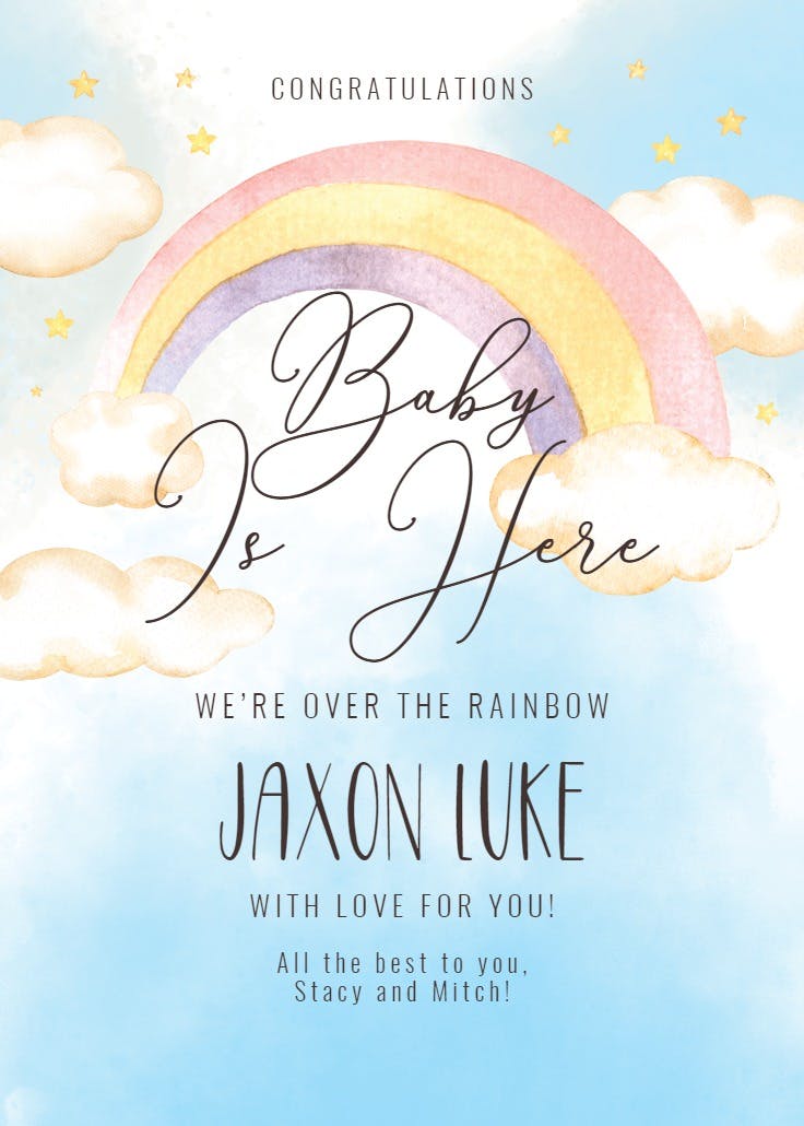 Rainbow central - baby shower & new baby card