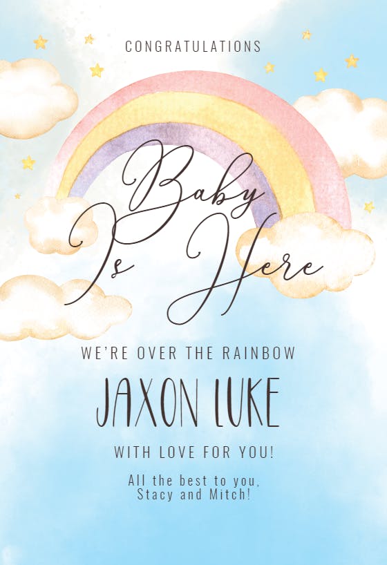 Rainbow central - tarjeta de recién nacido