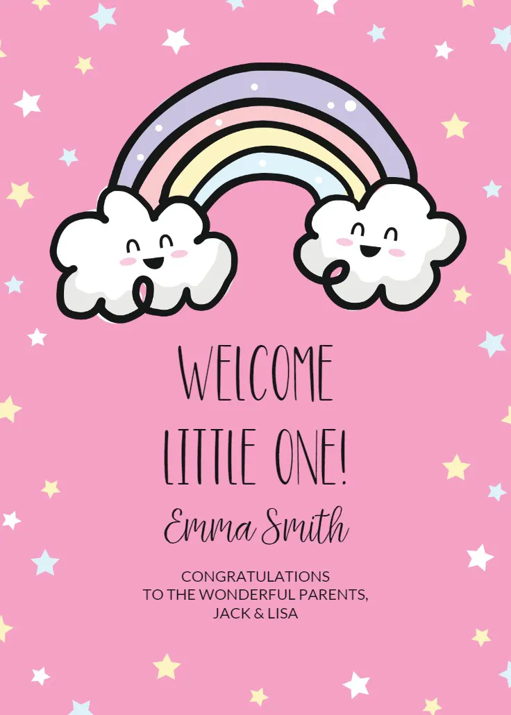 Rainbow clouds - přání k baby shower a narození miminka