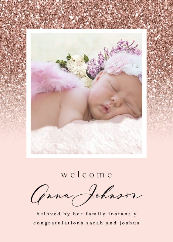 Rose gold glitter - tarjeta de recién nacido