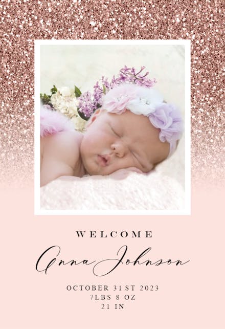 Rose Gold Glitter - Baby Shower & New Baby Card
