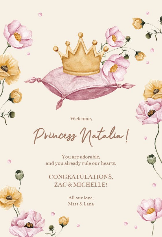 Royal welcome -  tarjeta de recién nacido