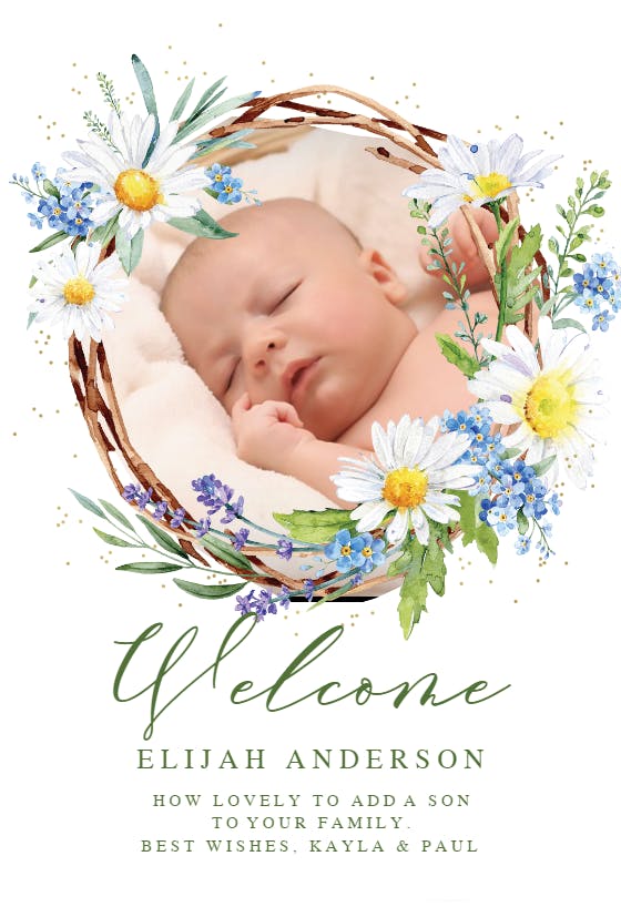 Rustic daisies wreath -  tarjeta de recién nacido