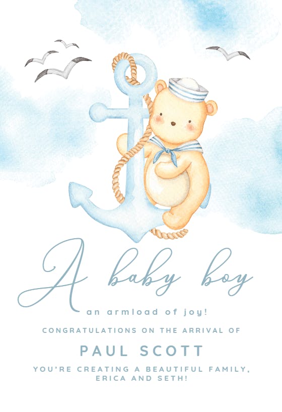 Sailoring -  baby shower & new baby card