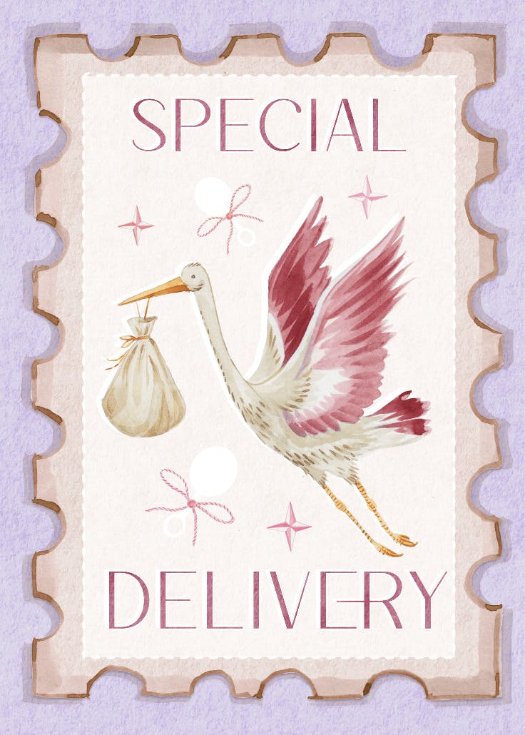 Special delivery stork - baby shower & new baby card