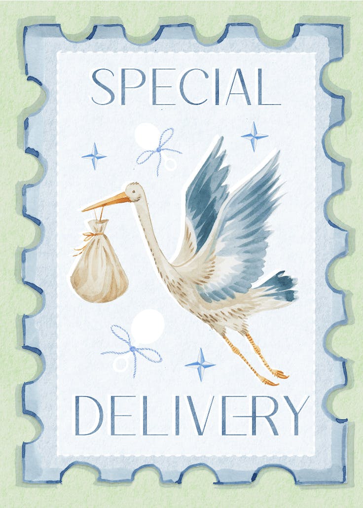Special delivery stork - baby shower & new baby card