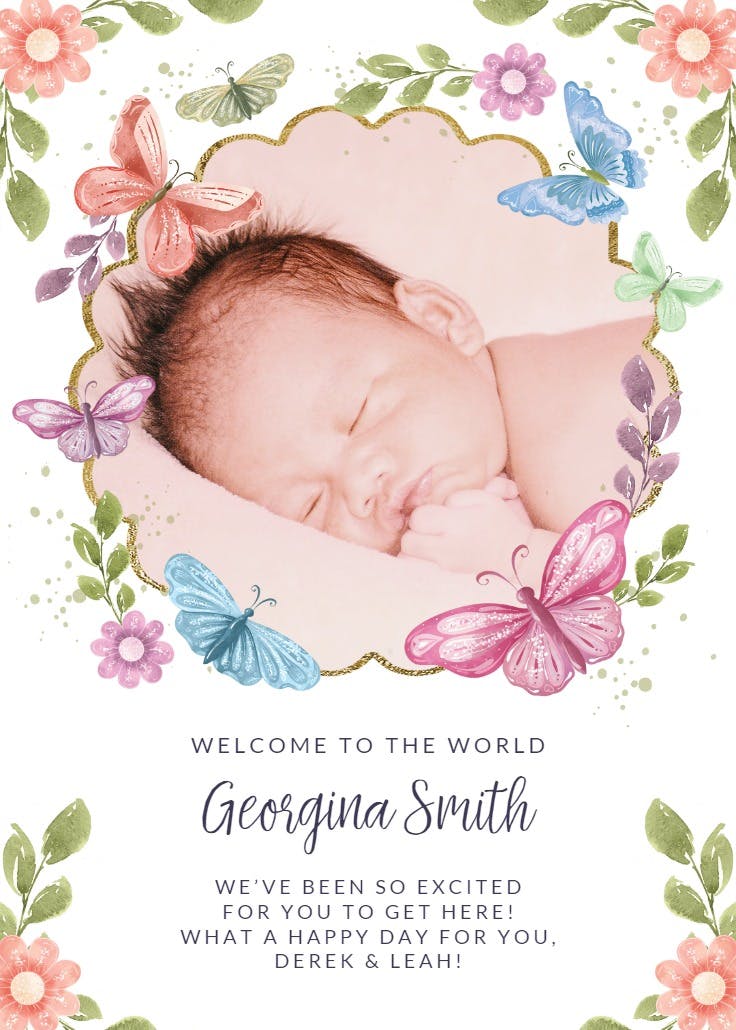 Spring butterflies frame - baby shower & new baby card